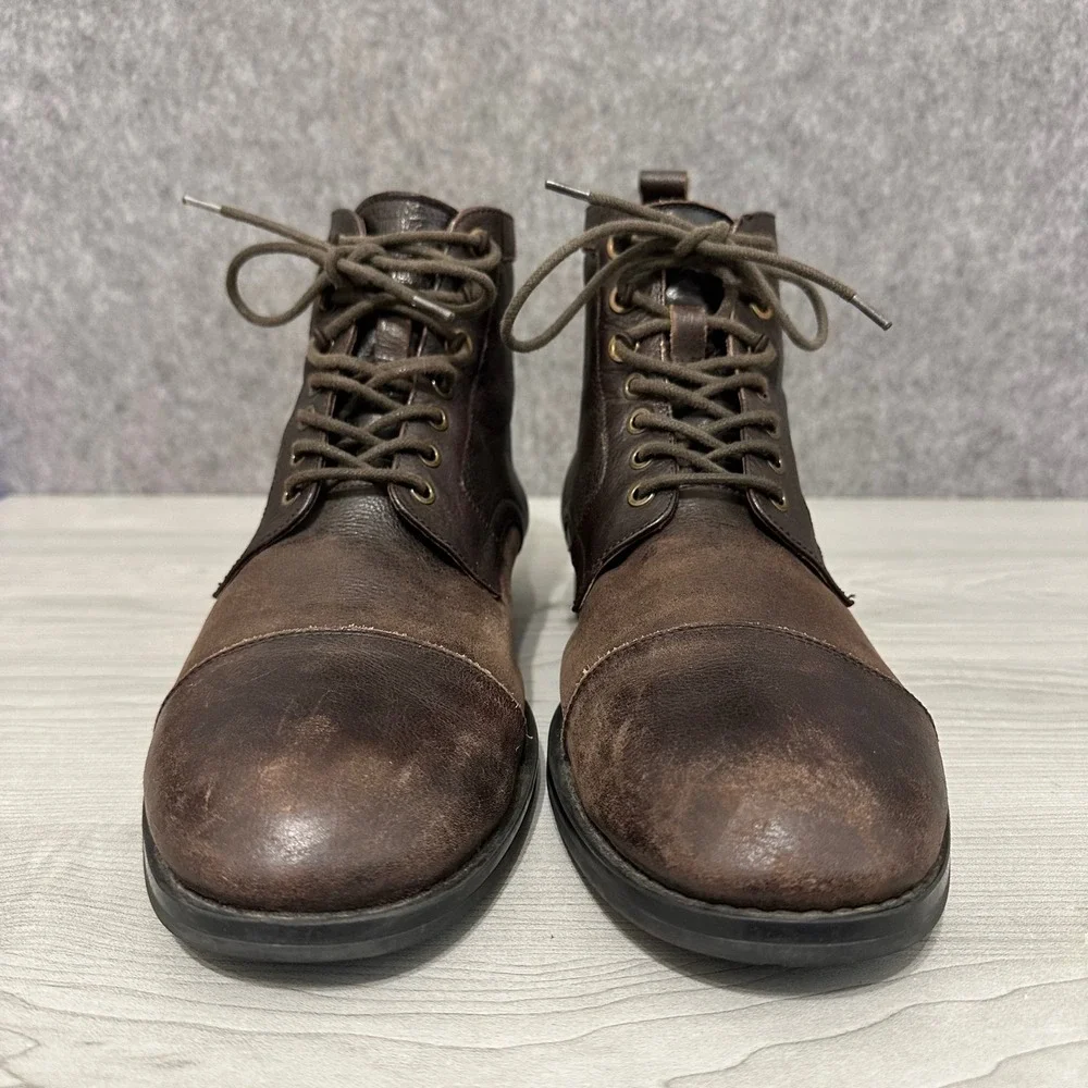Kenneth Cole Reaction Brewster Brown Leather Cap Toe Lace Up Boots Mens‎ 13M